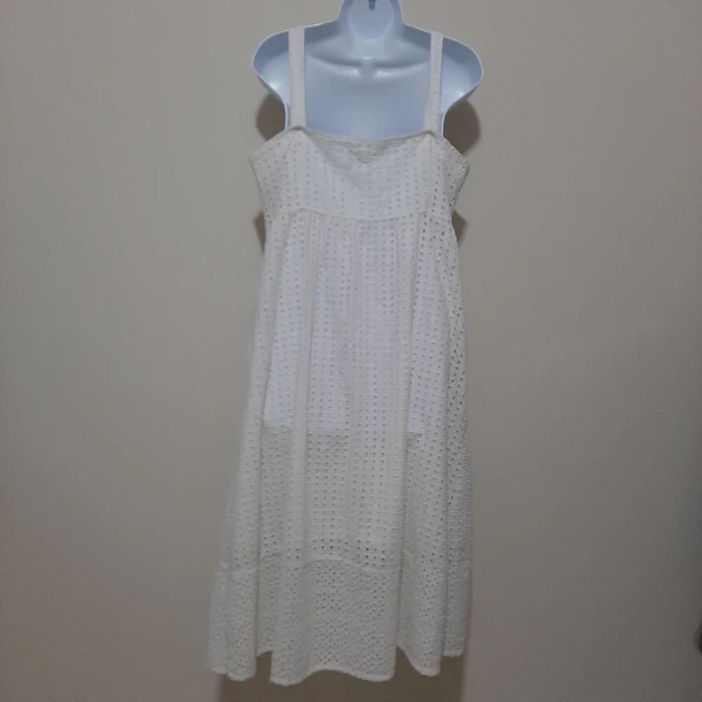 J. Crew White Cotton Coletta Button Front Eyelet Dress Size 14